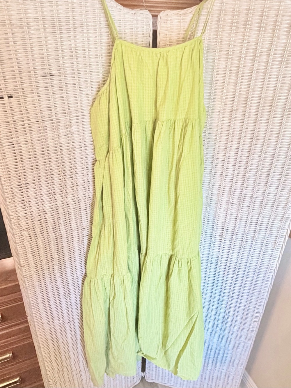 NWOT Everlane Bright Lime Green Spaghetti Strap Tiered Dress